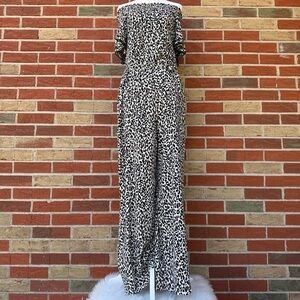 Anthropologie Kyra Off the Shoulder Belted Wide Leg Leopard Print Jumpsuit 🐆